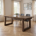 106 Dark Brown Solid Wood Self-Storing Leaf Sled Base Extendable Dining Table
