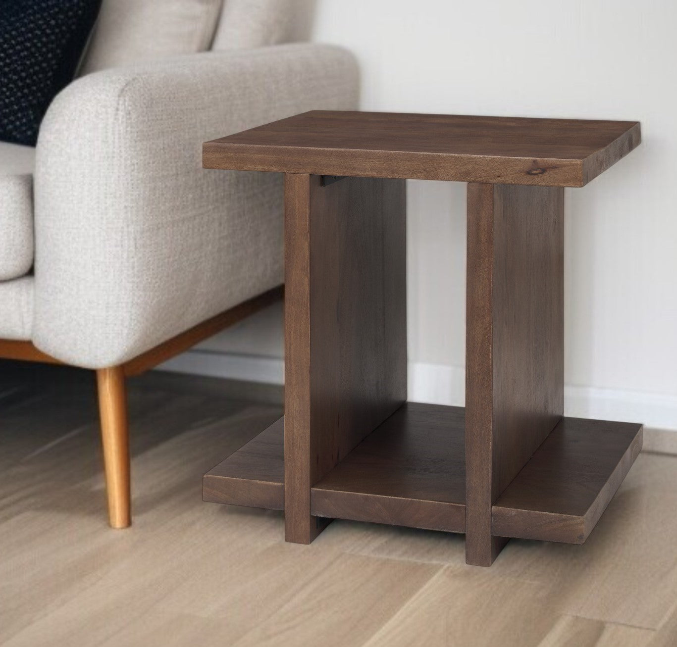 22'' Brown Solid Wood Sled End Table With Shelf