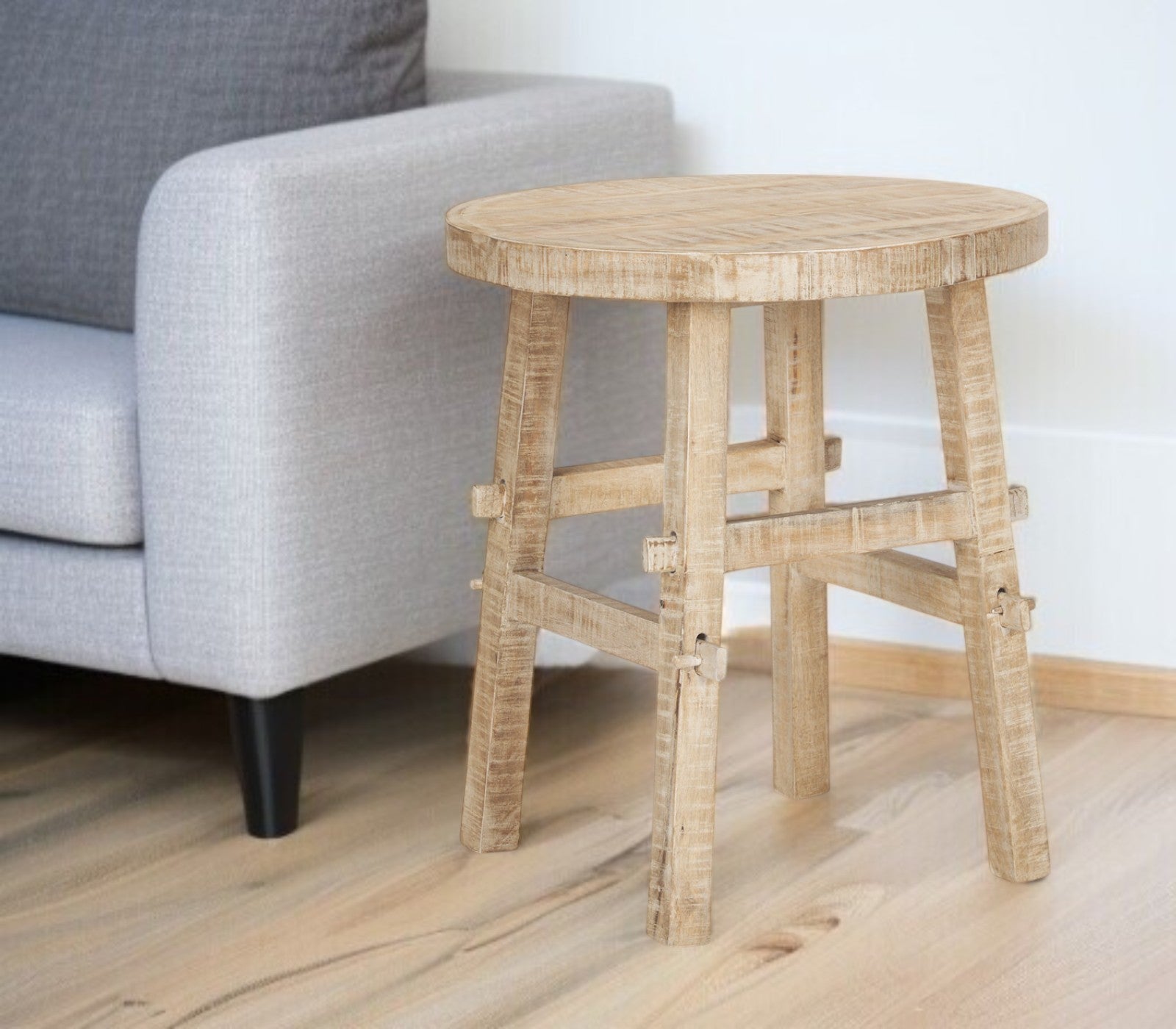 23'' Light Brown Distressed Solid Wood End Table