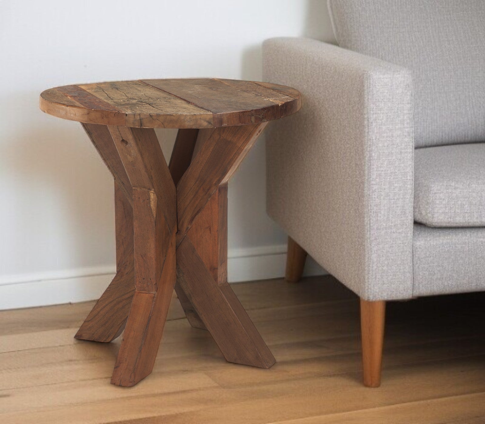 26'' Brown Distressed Reclaimed Wood End Table