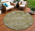 8' Brown Green And Gray Round Floral Washable Indoor Outdoor Area Rug
