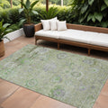 10' X 14' Mint Green And Gray Floral Washable Indoor Outdoor Area Rug