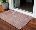 3' X 5' Pink Gray And Gold Floral Washable Indoor Outdoor Area Rug
