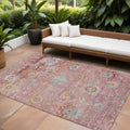 8' X 10' Pink Gray And Gold Floral Washable Indoor Outdoor Area Rug