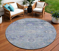 8' Sky Blue Purple And Gray Round Floral Washable Indoor Outdoor Area Rug
