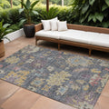 8' X 10' Blue Charcoal And Gold Floral Washable Indoor Outdoor Area Rug