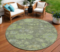 8' Fern Green And Olive Green Round Floral Washable Indoor Outdoor Area Rug