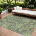 10' X 14' Fern Green And Olive Green Floral Washable Indoor Outdoor Area Rug