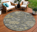 8' Gray And Charcoal Round Floral Washable Indoor Outdoor Area Rug