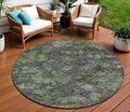 8' Green Charcoal And Black Round Floral Washable Indoor Outdoor Area Rug