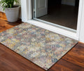 3' X 5' Gold Blue And Brown Floral Washable Indoor Outdoor Area Rug