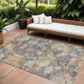 10' X 14' Gold Blue And Brown Floral Washable Indoor Outdoor Area Rug
