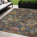 5' X 8' Gray Green And Terra Cotta Floral Washable Indoor Outdoor Area Rug