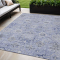 5' X 8' Blue And Gray Damask Washable Indoor Outdoor Area Rug