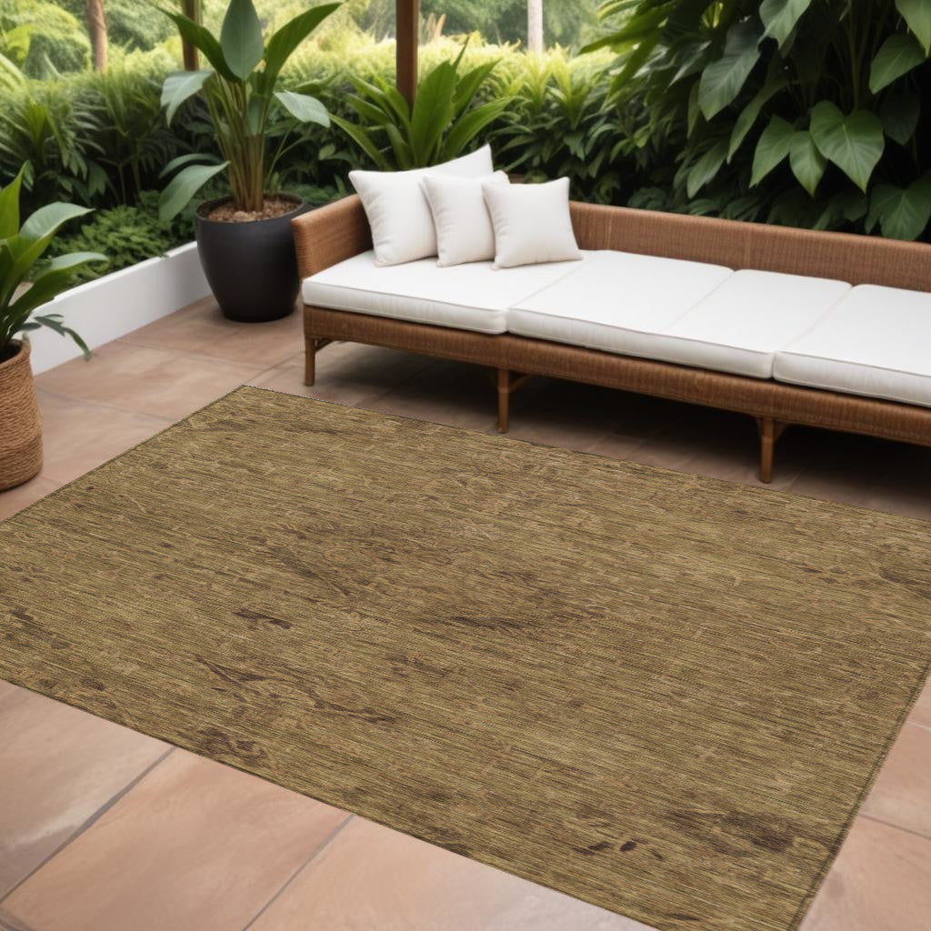 10' X 14' Brown And Tan Floral Washable Indoor Outdoor Area Rug