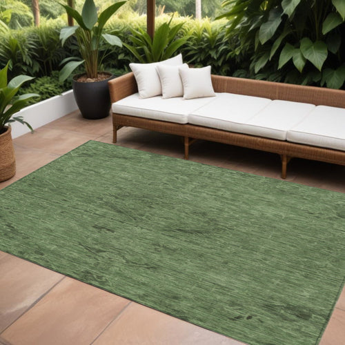 10' X 14' Fern Green And Dark Green Floral Washable Indoor Outdoor Area Rug