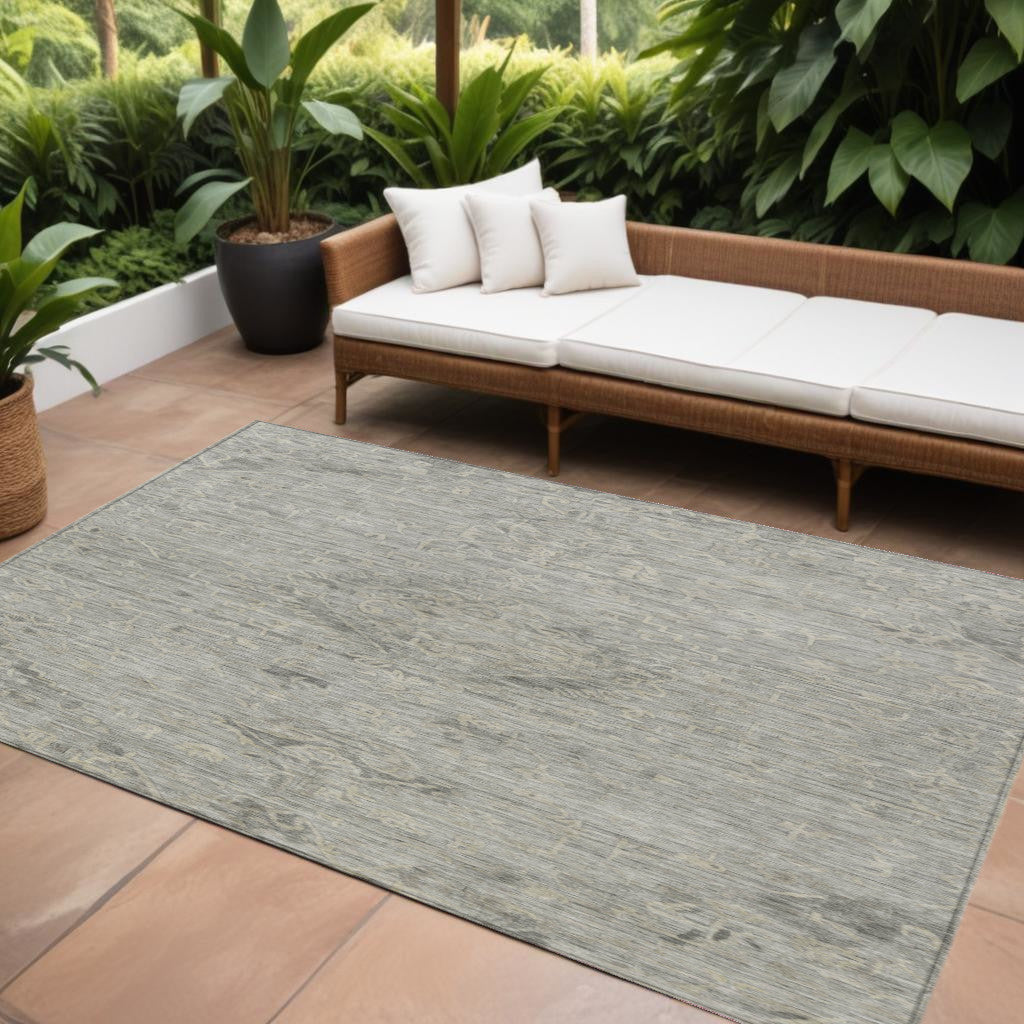 9' X 12' Pewter And Beige Floral Washable Indoor Outdoor Area Rug