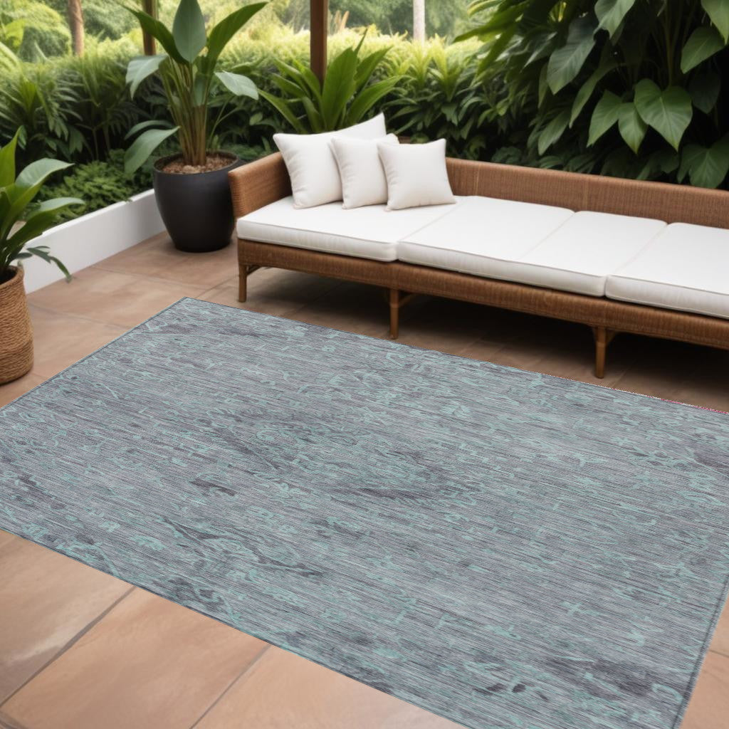 9' X 12' Teal Blue And Gray Floral Washable Indoor Outdoor Area Rug