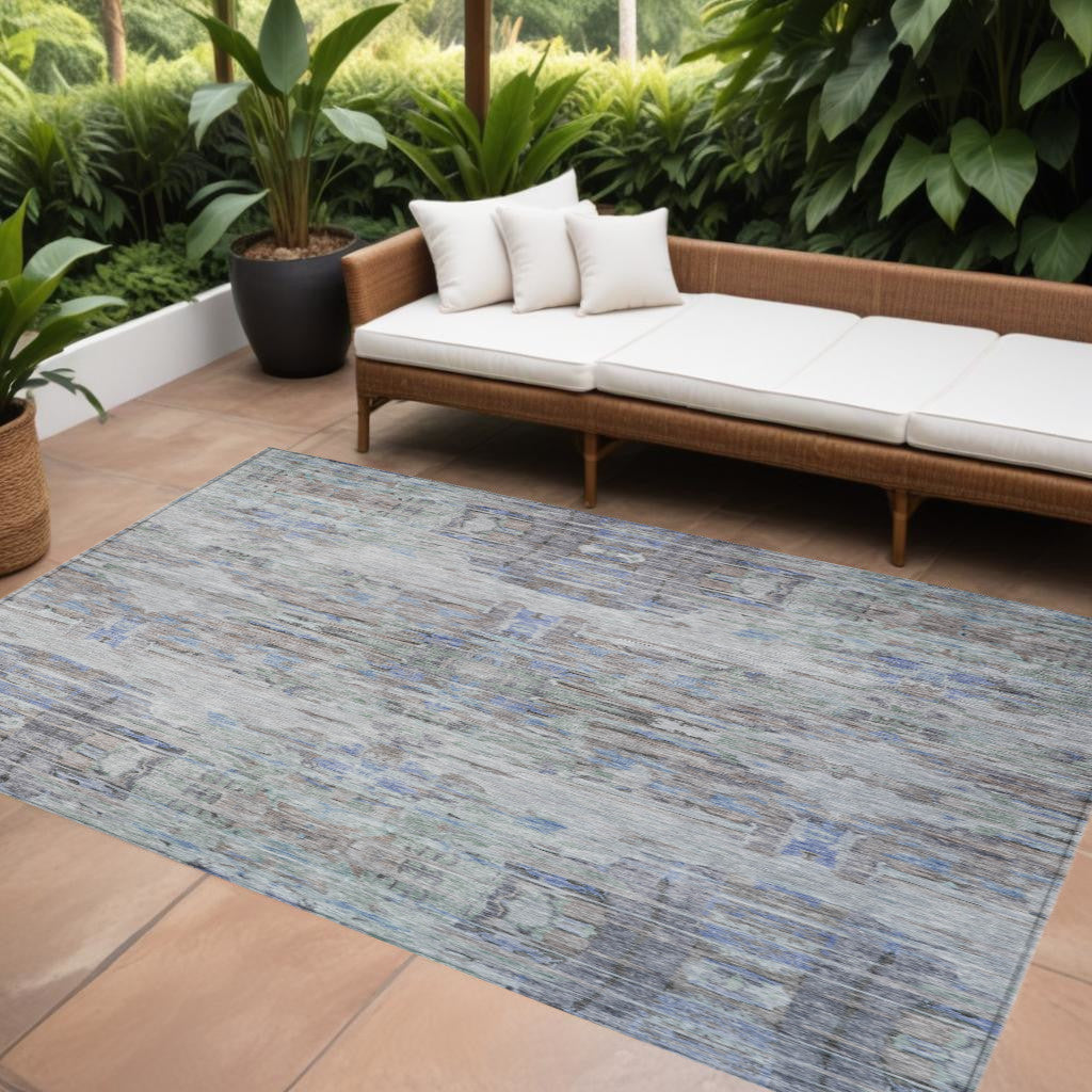 9' X 12' Taupe Blue And Green Abstract Washable Indoor Outdoor Area Rug