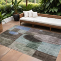 9' X 12' Brown Blue And Green Geometric Washable Indoor Outdoor Area Rug