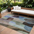 10' X 14' Brown Blue And Green Abstract Washable Indoor Outdoor Area Rug