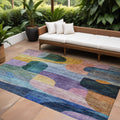 9' X 12' Blue Purple And Green Abstract Washable Indoor Outdoor Area Rug