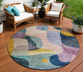 8' Green Purple And Pink Round Abstract Washable Indoor Outdoor Area Rug