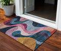 3' X 5' Green Pink And Gray Abstract Washable Indoor Outdoor Area Rug