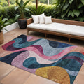 10' X 14' Green Pink And Teal Blue Abstract Washable Indoor Outdoor Area Rug