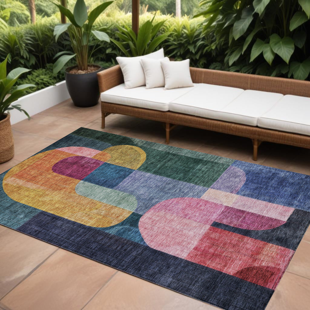 9' X 12' Green Copper And Pink Abstract Washable Indoor Outdoor Area Rug