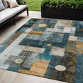 5' X 8' Teal Blue Gray And Gold Geometric Washable Indoor Outdoor Area Rug