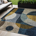 5' X 8' Blue Gold And Gray Abstract Washable Indoor Outdoor Area Rug
