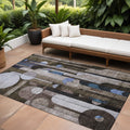 10' X 14' Brown Gray And Blue Geometric Washable Indoor Outdoor Area Rug