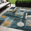 5' X 8' Teal Blue Ivory And Gold Geometric Washable Indoor Outdoor Area Rug