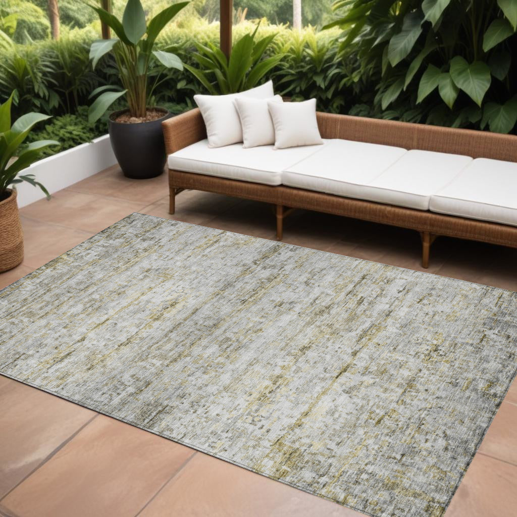 9' X 12' Taupe Ivory And Green Striped Washable Indoor Outdoor Area Rug