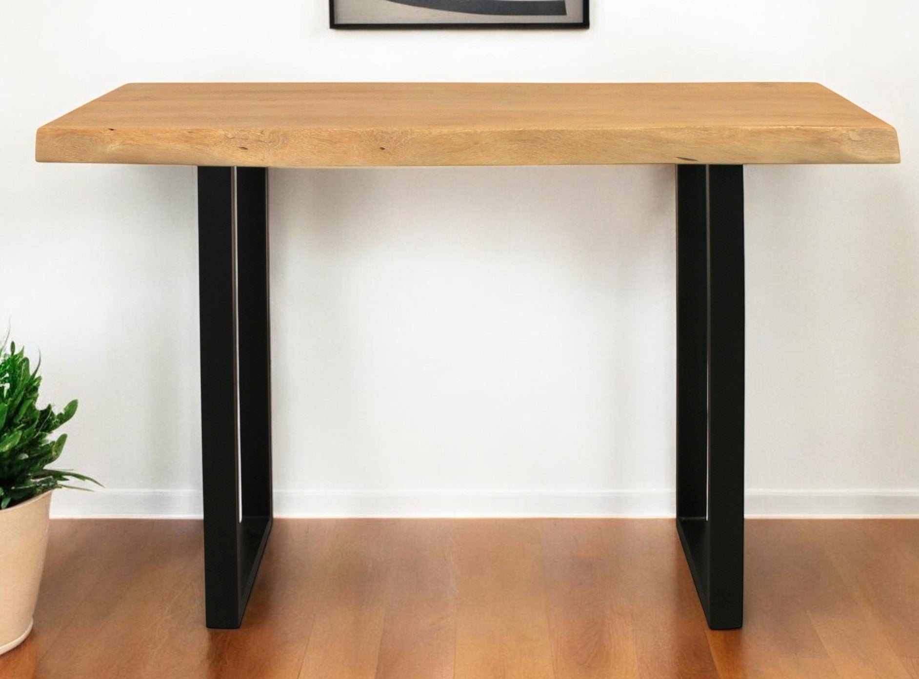 47'' Natural and Black Solid Wood and Metal Live Edge Console Table