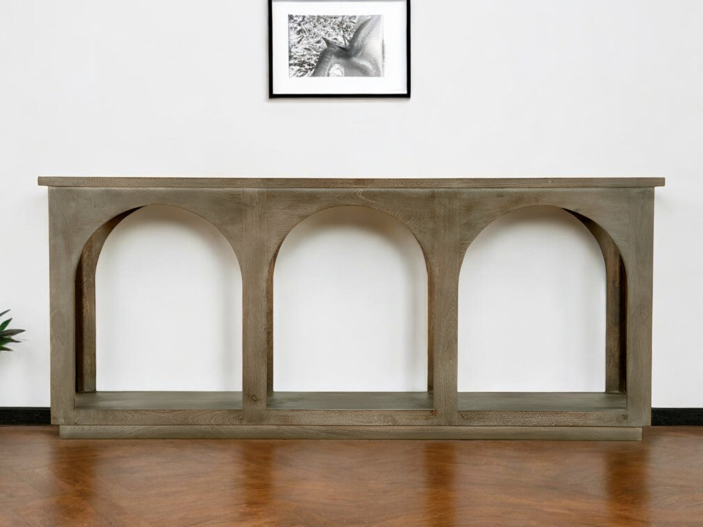 77'' Brown Solid Wood Distressed Console Table With Arch Detailing