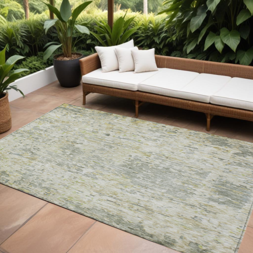 10' X 14' Sage Charcoal And Ivory Abstract Washable Indoor Outdoor Area Rug