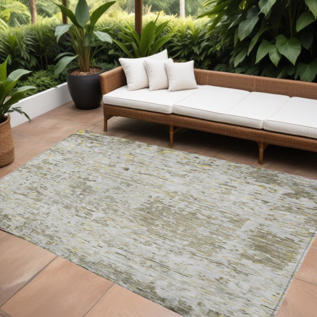 9' X 12' Taupe Light Yellow And Ivory Abstract Washable Indoor Outdoor Area Rug