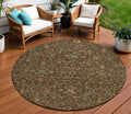 8' Chocolate Red And Green Round Floral Washable Indoor Outdoor Area Rug