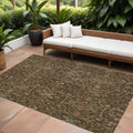 9' X 12' Chocolate Red And Green Floral Washable Indoor Outdoor Area Rug