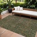 9' X 12' Emerald Brown And Red Floral Washable Indoor Outdoor Area Rug