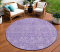 8' Plum And Lavender Round Floral Washable Indoor Outdoor Area Rug