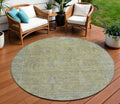8' Artichoke Green And Gray Round Oriental Washable Indoor Outdoor Area Rug