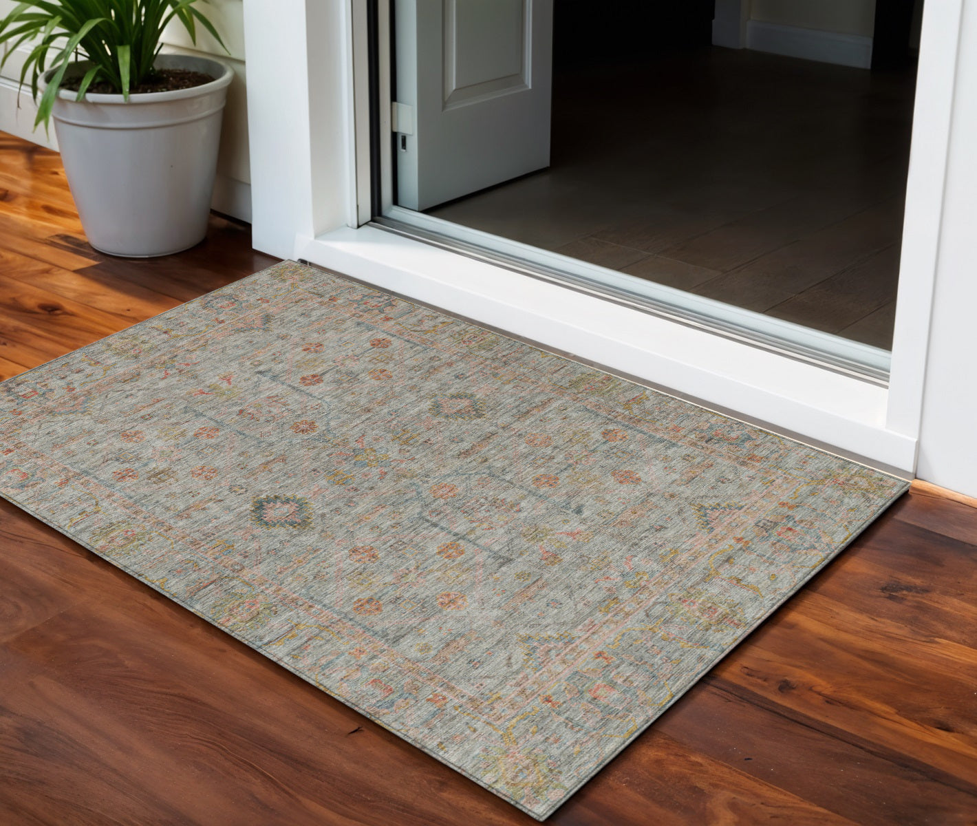 3' X 5' Taupe Terra Cotta And Tan Floral Washable Indoor Outdoor Area Rug