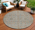 8' Taupe Terra Cotta And Tan Round Floral Washable Indoor Outdoor Area Rug