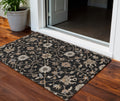 3' X 5' Black Brown And Ivory Floral Washable Indoor Outdoor Area Rug
