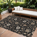 9' X 12' Black Brown And Ivory Floral Washable Indoor Outdoor Area Rug