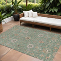 8' X 10' Artichoke Green Ivory And Coral Floral Washable Indoor Outdoor Area Rug