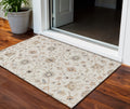 3' X 5' Ivory Brown And Coral Floral Washable Indoor Outdoor Area Rug